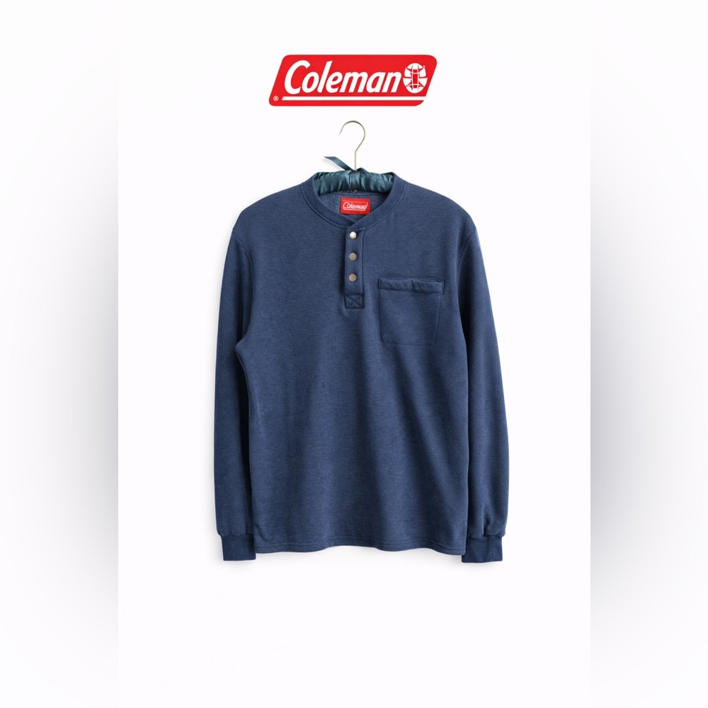 Coleman Sherpa Lined Henley Pullover with Button Accents Navy Large